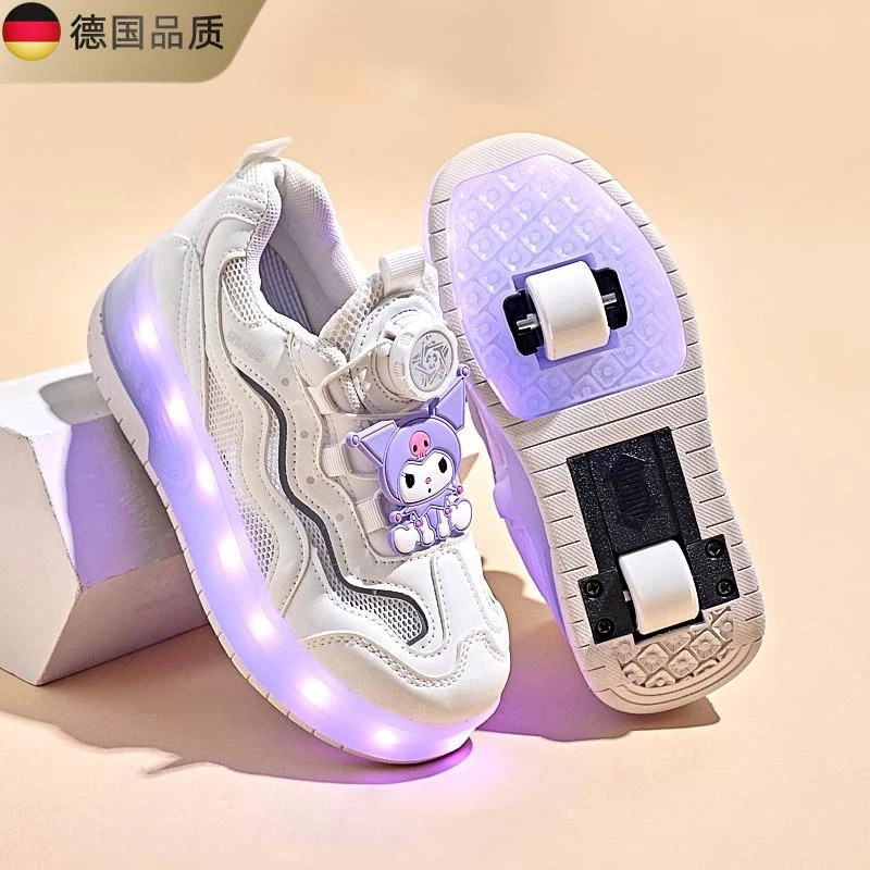 自动收缩轱辘带轮子送外卖成人轮滑鞋暴走鞋儿童四轮可溜冰鞋