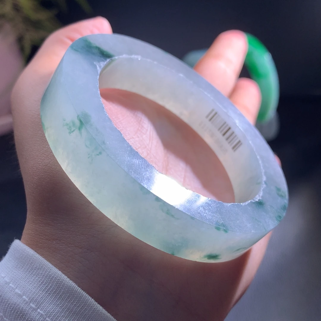 定制翡翠未镶嵌手镯冰飘花55-60