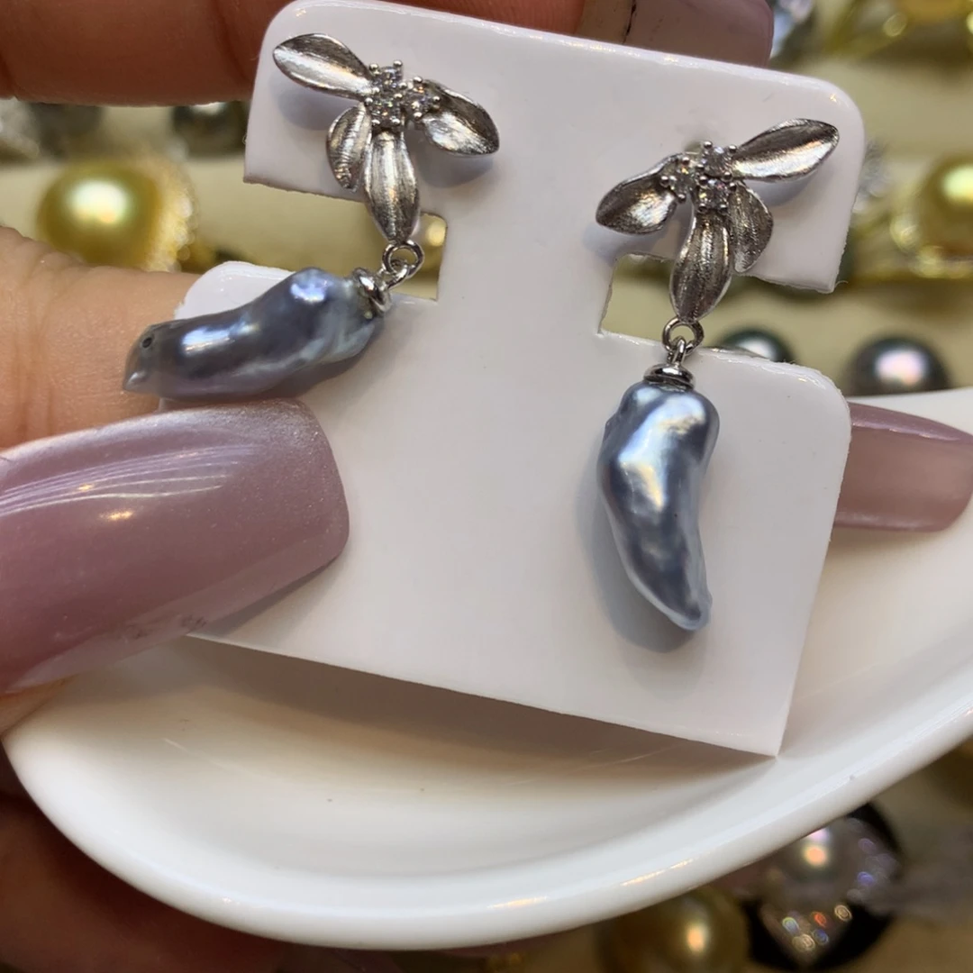 银S925镶嵌耳饰海水珍珠