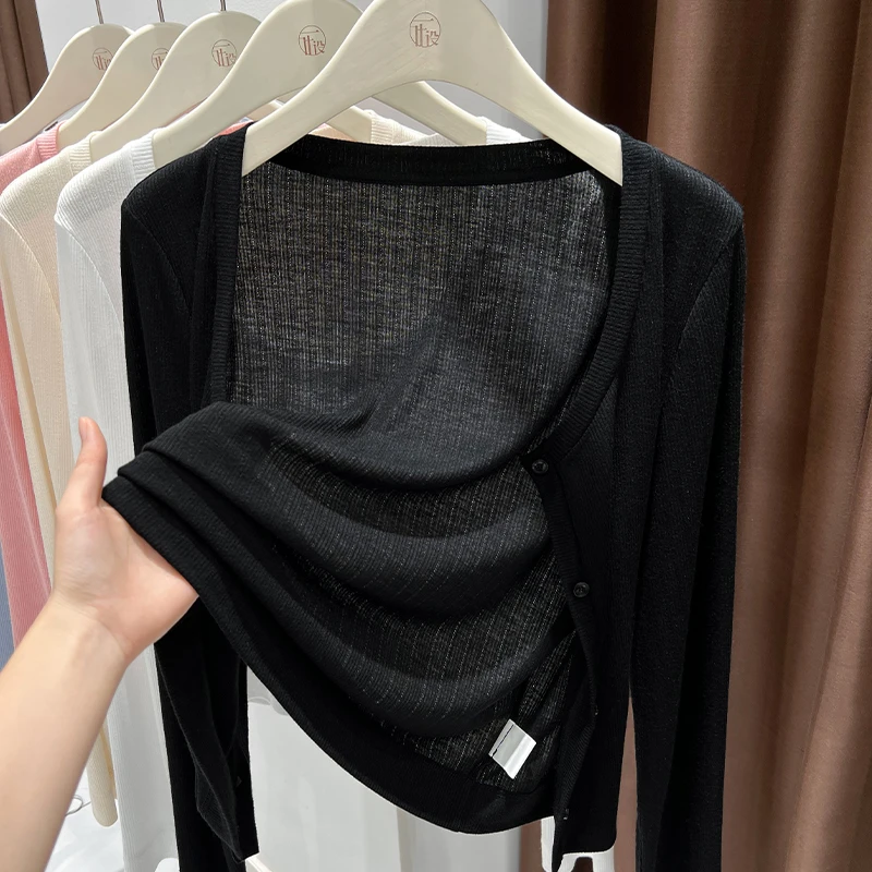 黑色小开衫薄款外搭配吊带小坎肩夏季爆款配裙子短外套罩衫高级感