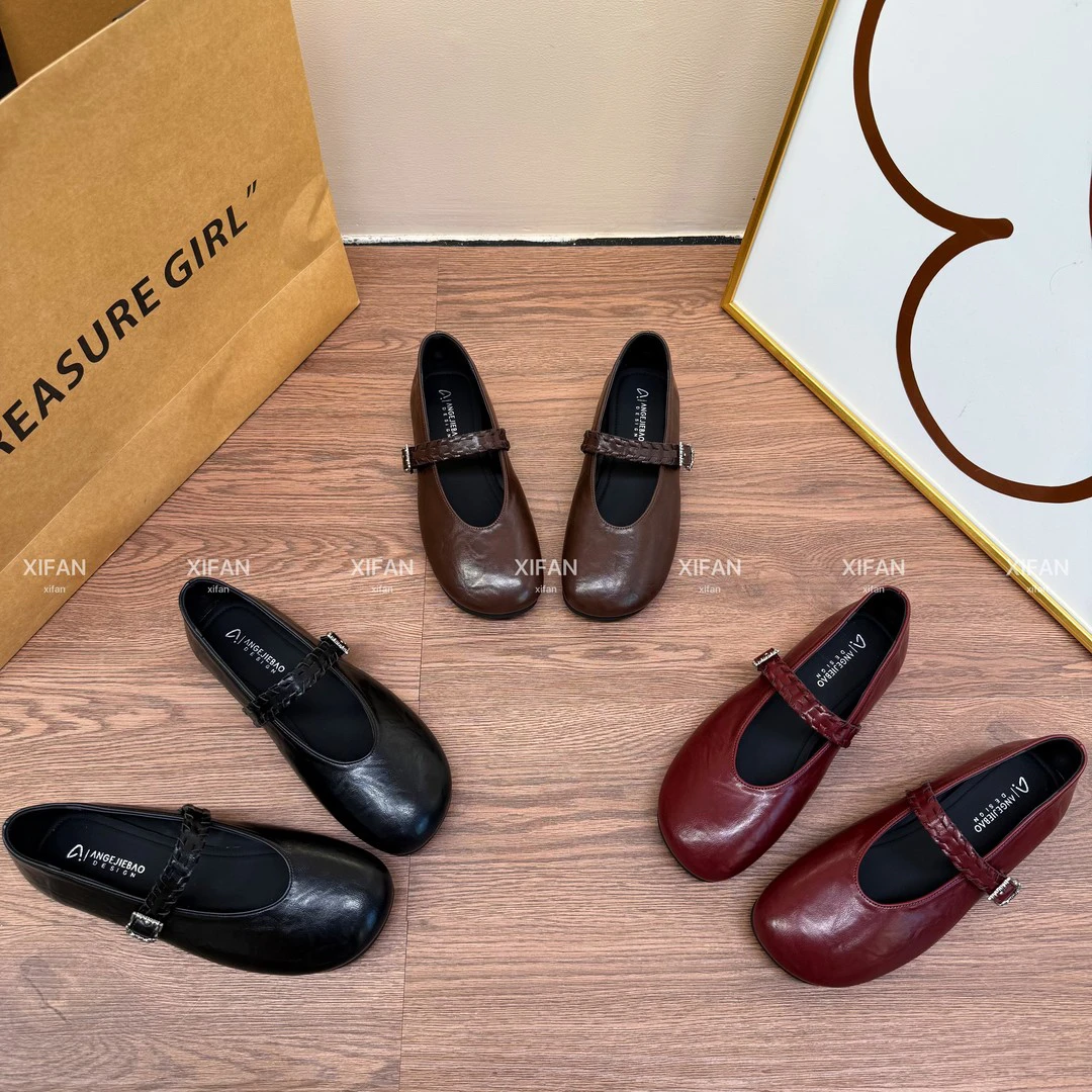 【喜番】2025新款春秋纯色单鞋软底百搭法式编织带扣件通勤女玛丽珍