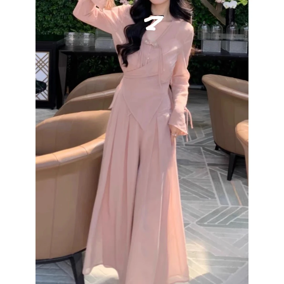 新中式国风女套装2025温柔长裙粉色连衣裙子女C514