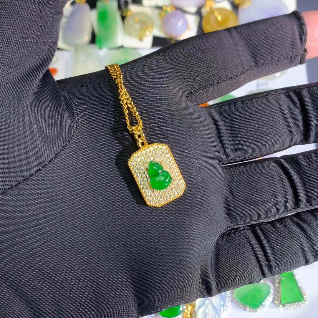 翡翠银S925镀金镶嵌颈饰葫芦项链