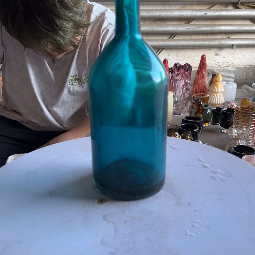 蓝色高度30琉璃花器摆件微瑕