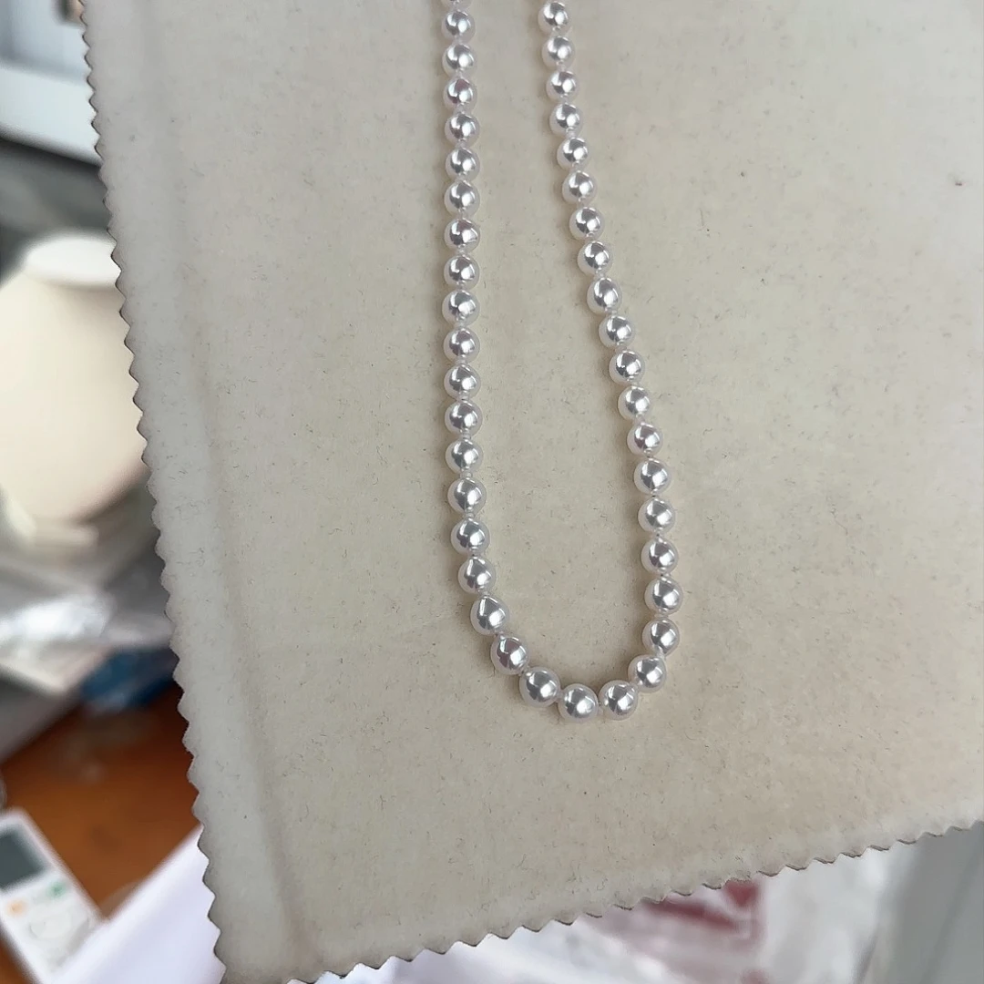 淡水珍珠颈饰银S925镶嵌6-7无核极光镜面正圆无暇炫彩白亮