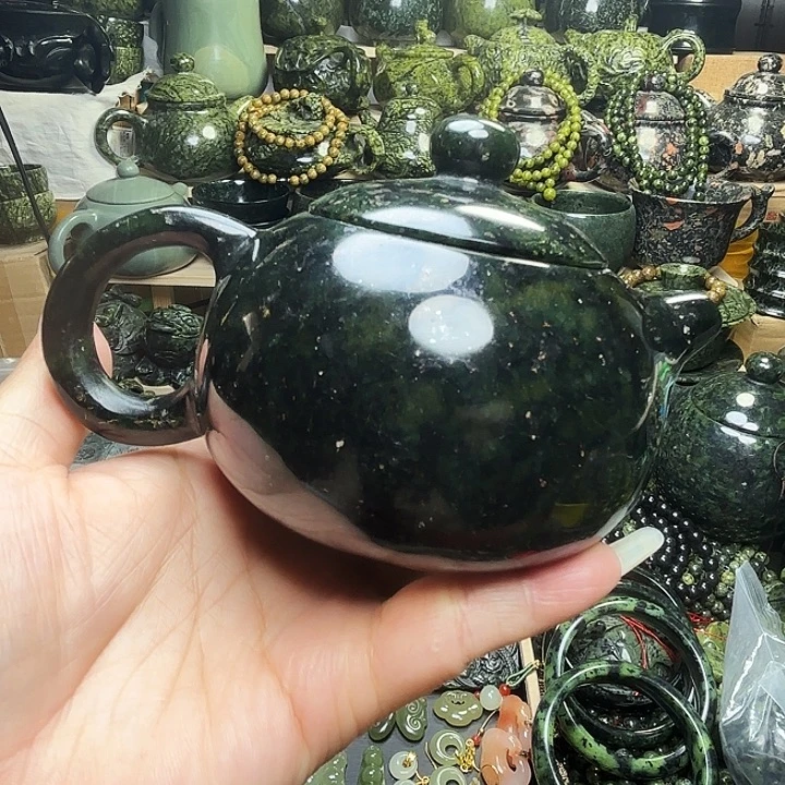 蛇纹石玉未镶嵌珠宝半成品藏玉药王石福利款茶壶