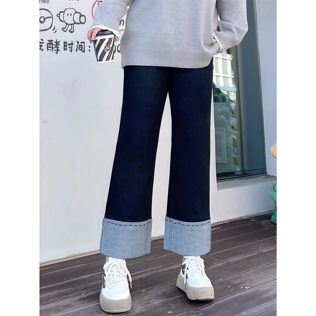 断码捡漏~度赛费尔 / 九分弹力直筒牛仔裤13327花契200斤胖mm春季