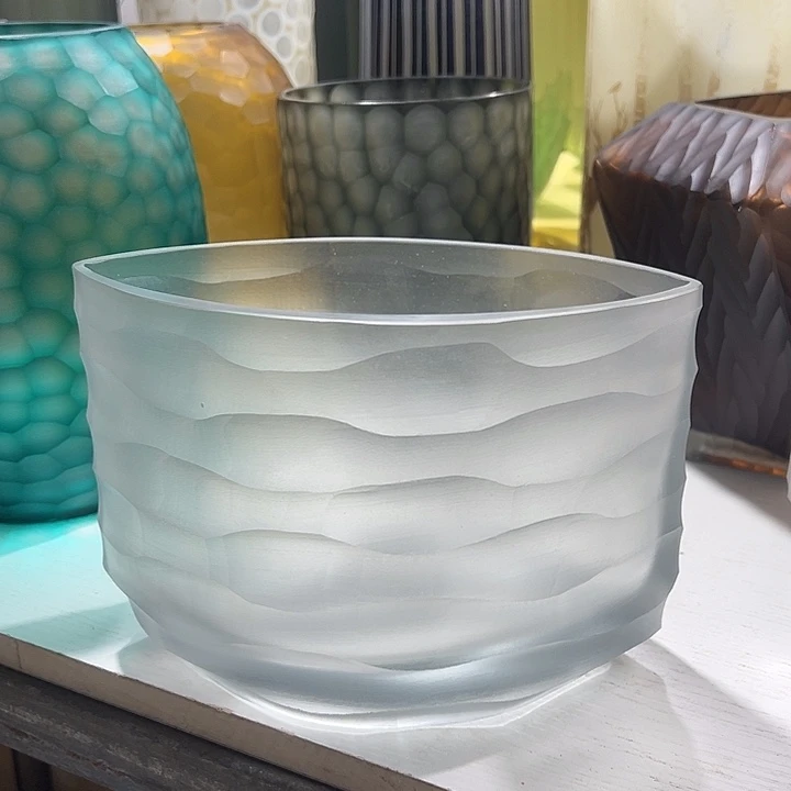 琉璃手工艺品明料磨刻花瓶花器高15口21