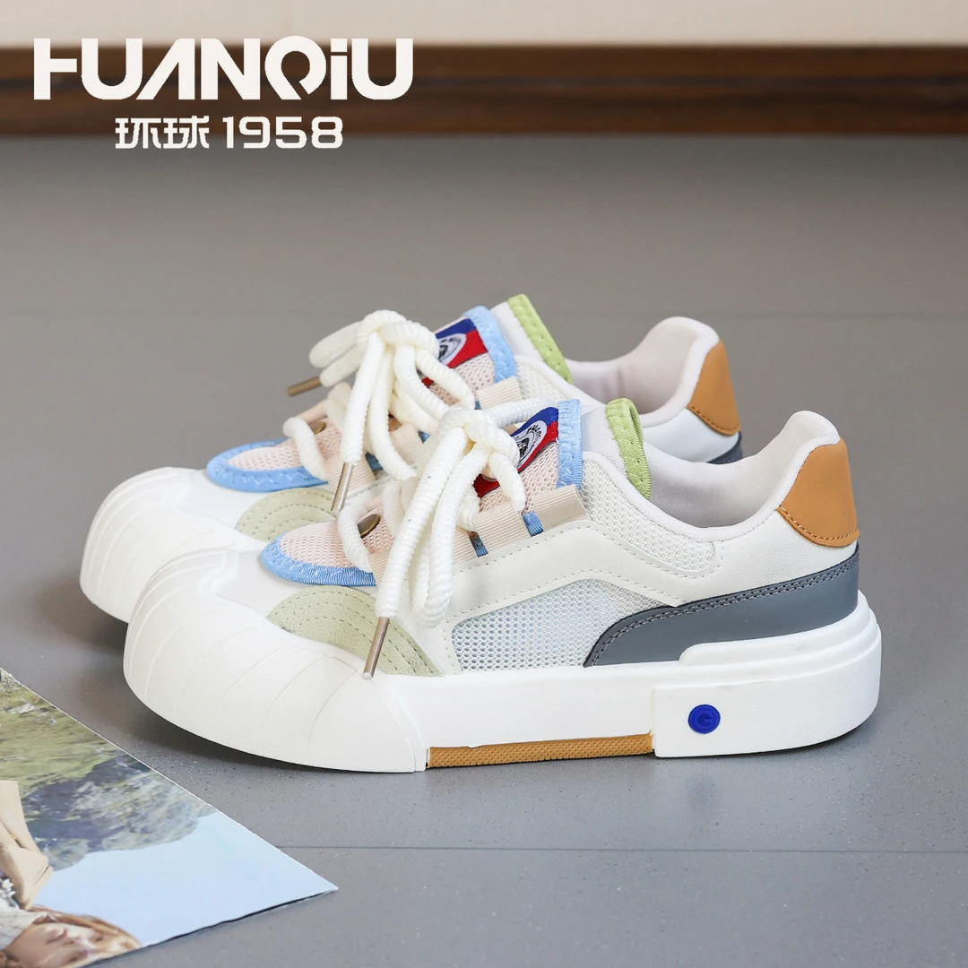 HUANQIU/环球小白鞋时尚休闲鞋女鞋2025夏季网面透气夏季百搭女鞋