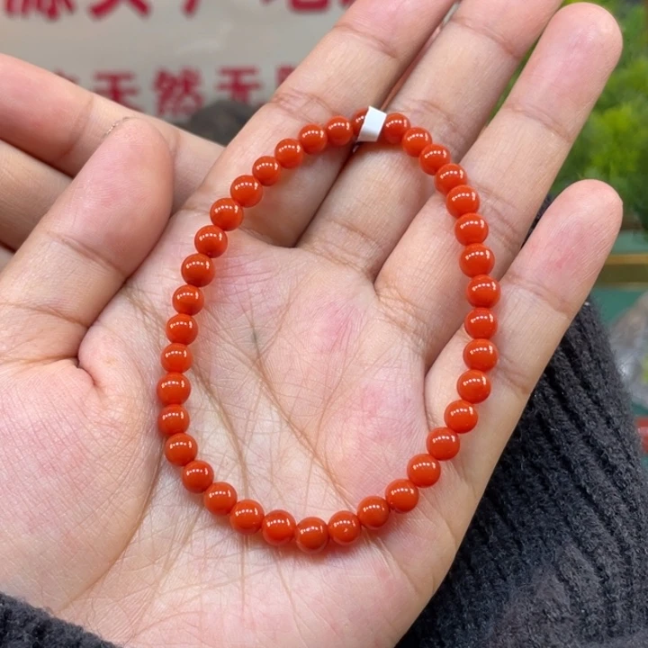 南红玛瑙原矿南红老南红柿子红满色满肉卡5手串银S925镶嵌