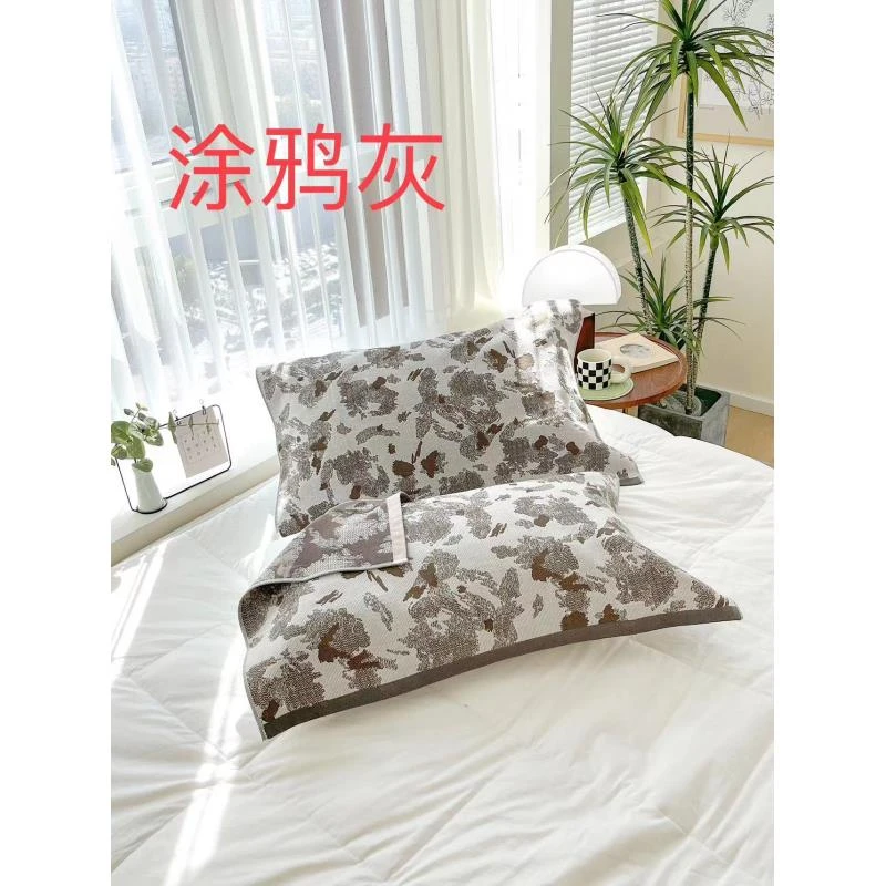 专享【京かわ会社】 绑带编织柔软家用枕头巾52*75cm 涂鸦灰