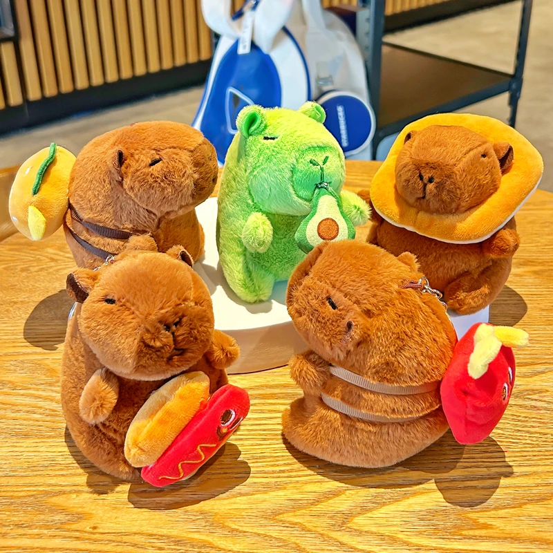 卡皮巴拉水豚钥匙扣可爱毛绒薯条背包挂件情绪稳定公仔书包挂饰链