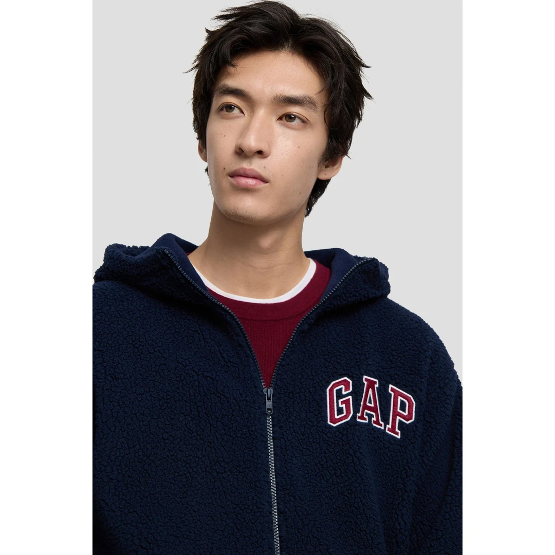Gap2025新款常规宽松型连帽开衫印花卫衣秋冬男装抓绒衣DR 786507