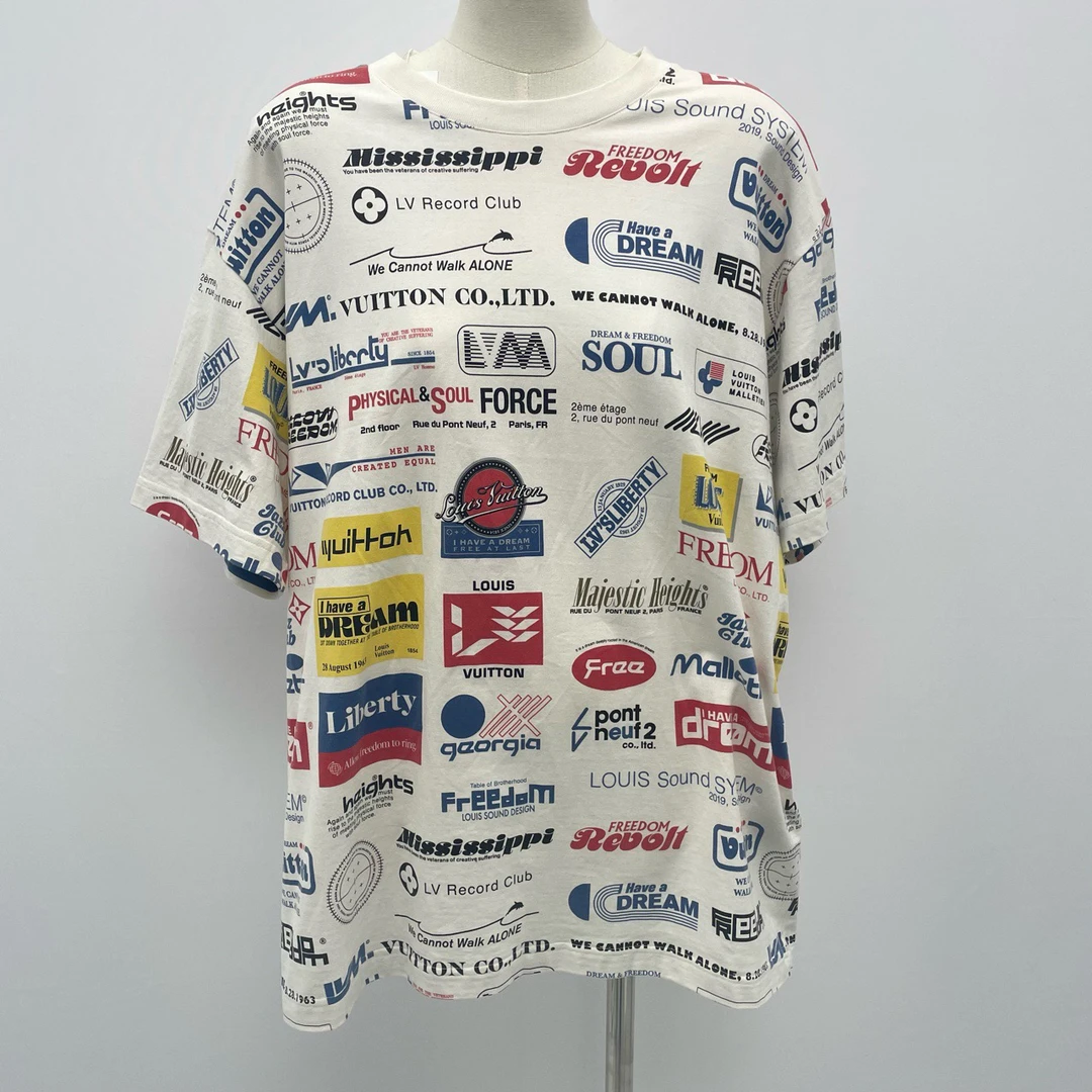 95新 LouisVuitton/路易威登 字母多徽标印花休闲短袖T恤L码/4213