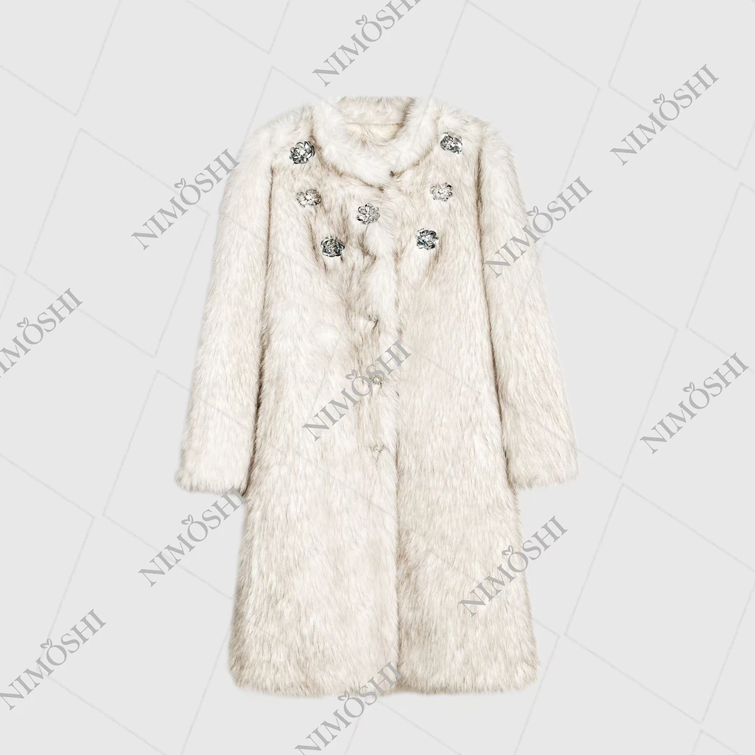 NIMOSHI【倩倩】欧货秋冬时尚气质重工钉珠长款外套 L5026