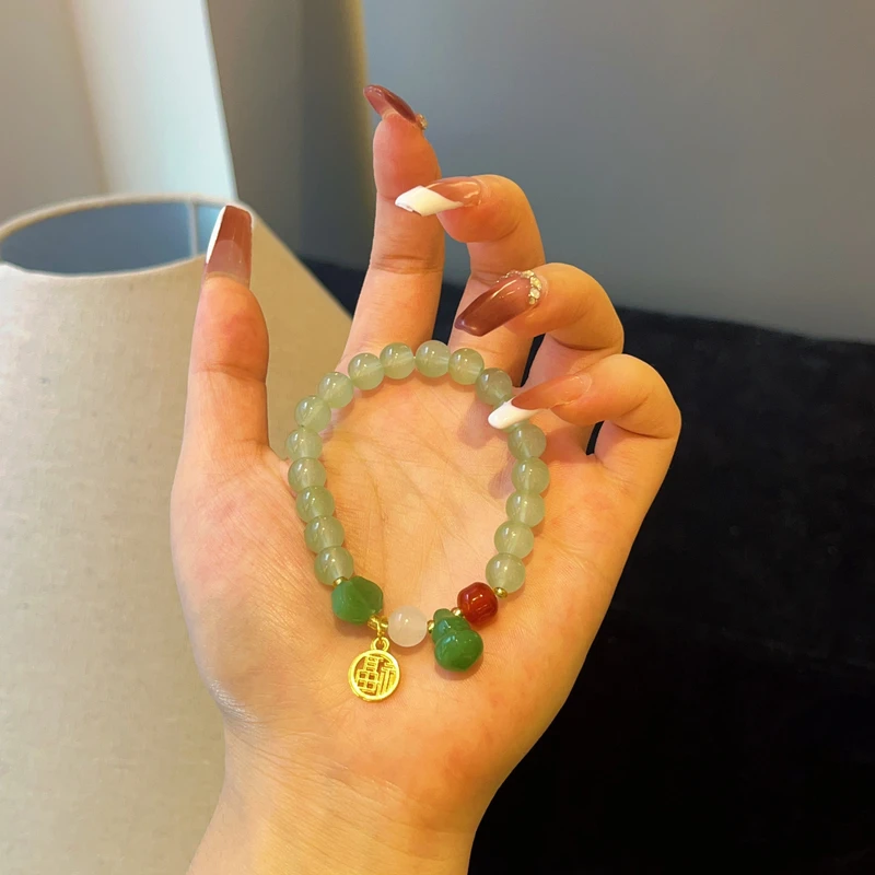 铜合金亚克力手链 铜合金 495 时尚国风青提葫芦祥云手链