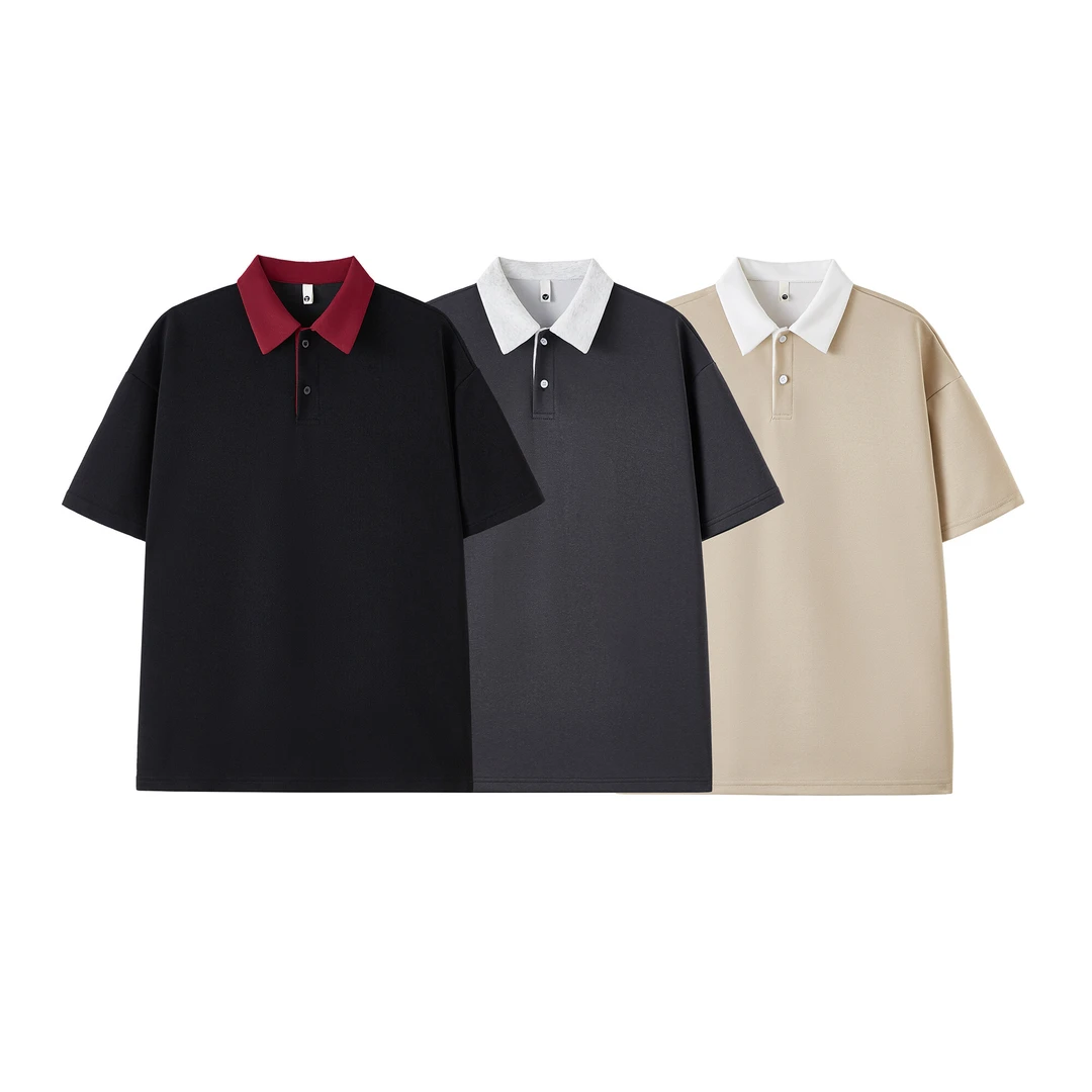 美式重磅翻领polo衫短袖T恤男夏季Boxy短宽休闲半袖高级痞帅上衣