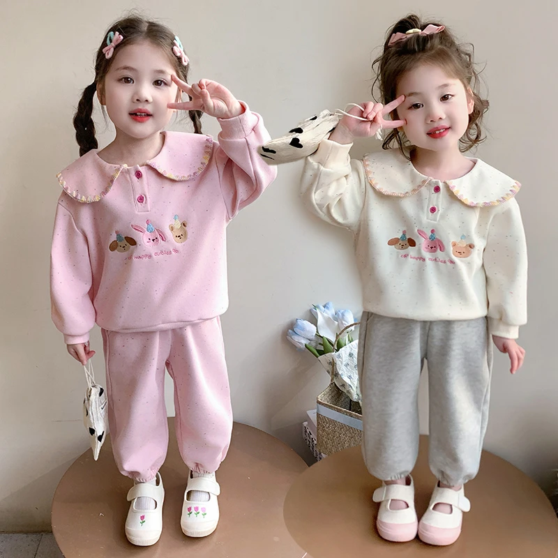 女童休闲套装儿童春秋装韩版洋气娃娃领卫衣小女孩春季运动两件套