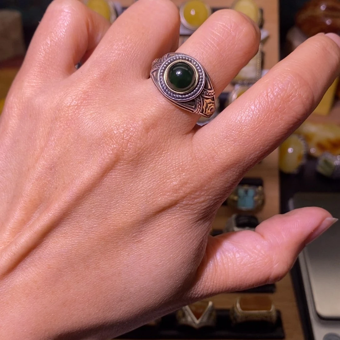 蓝珀戒指银S925镶嵌q***r