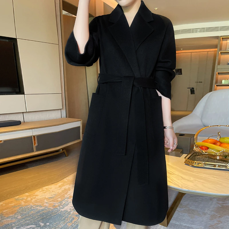 睡袍式外套女加长款宽松舒适2024秋冬新款纯羊毛双面尼羊绒大衣厚