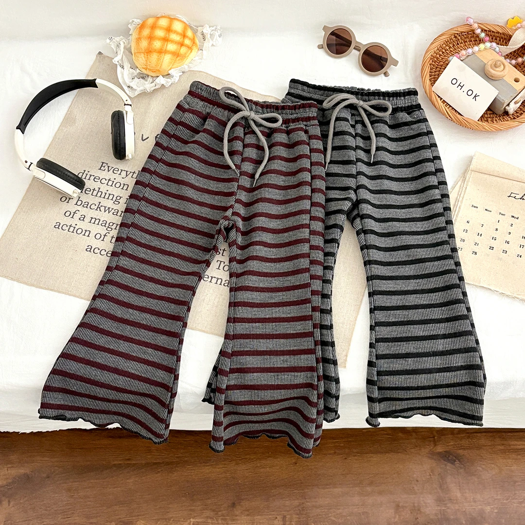 女童休闲裤2025新款儿童百搭显瘦春夏季薄款长裤洋气条纹喇叭裤