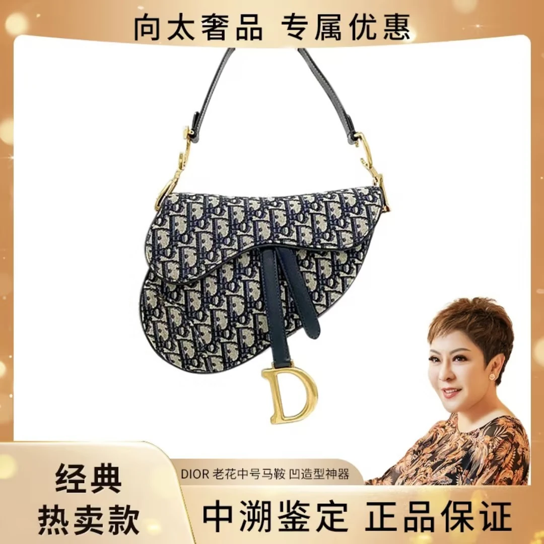 99新 DIOR/迪奥 经典马鞍包老花小号/中号 单肩斜挎包 无肩带