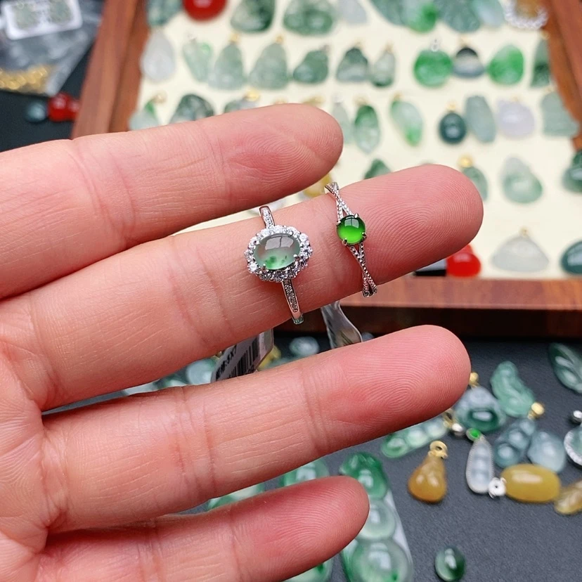 【闪购商品】翡翠戒指银S925镶嵌p****n戒指