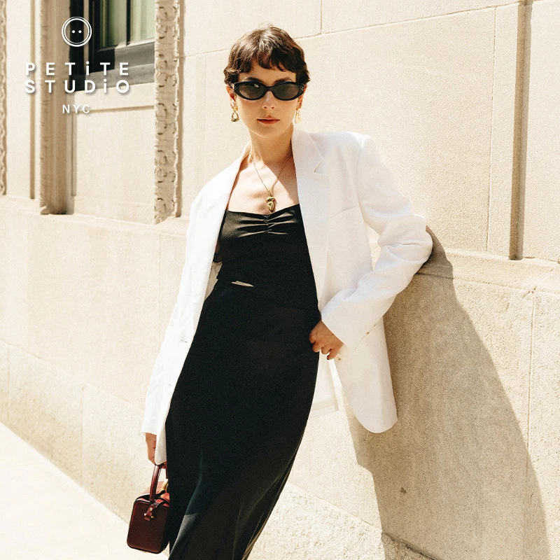 25春Kia雅白色亚麻西装女平驳领宽松西服外套