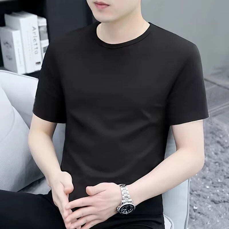 男士圆领短袖T恤数码提花高弹高克重有垂感2025年高级感oversize