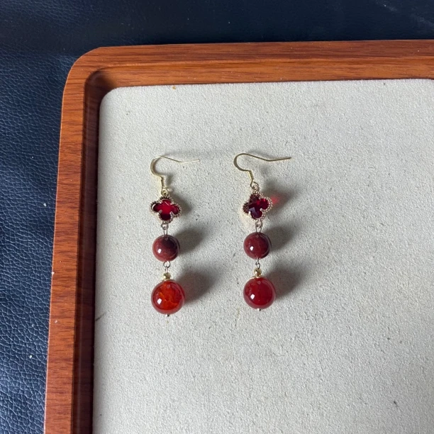 合金珐琅耳饰 红色百搭女饰品时尚植物花卉复古/宫廷复古耳环016