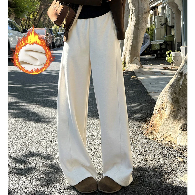 法羊尼白色阔腿裤女秋冬季2025新款宽松显瘦卫裤直筒弯刀裤2584