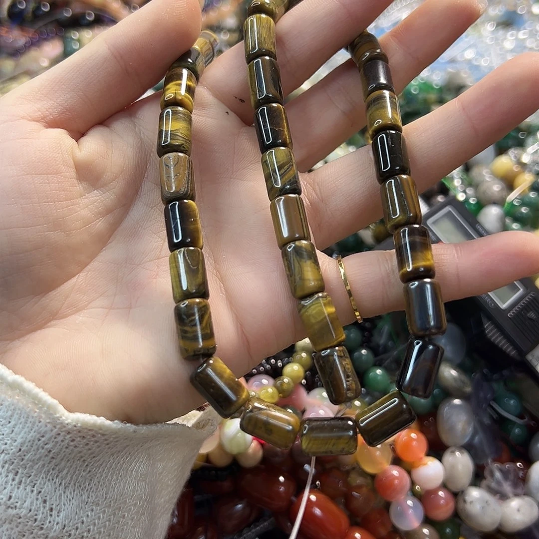 玛瑙/玉髓合金珠宝半成品虎眼桶珠。一条