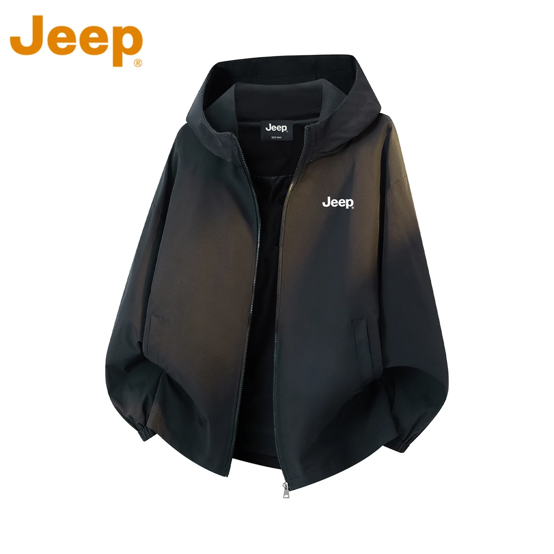 JEEP吉普黑色高级连帽夹克男款秋季2025新款宽松美式休闲长袖外套