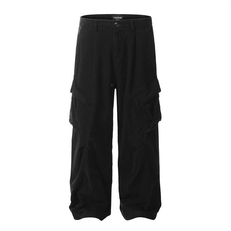 美式高街工装裤复古多口袋设计感阔腿休闲裤男女宽松重工拖地长裤