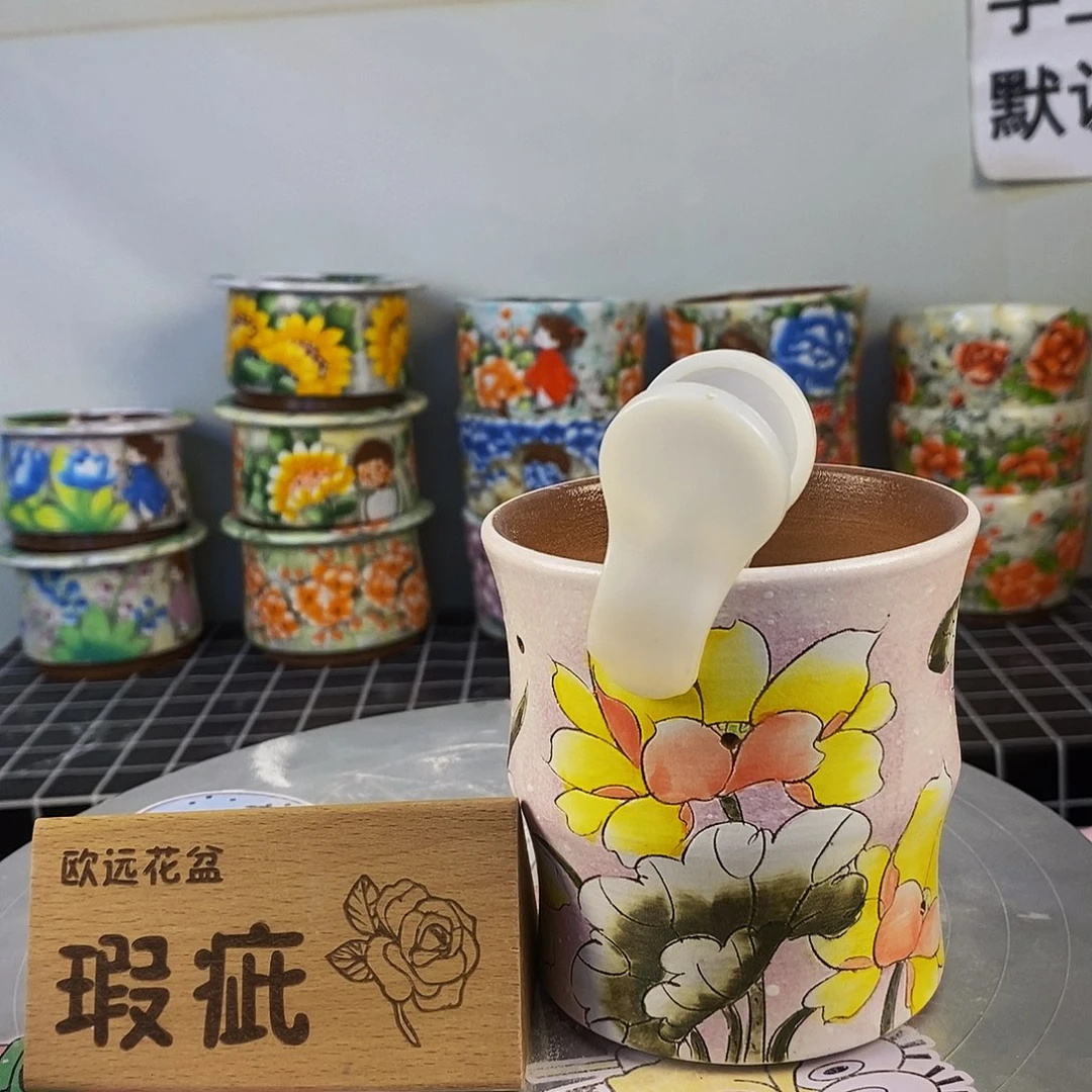 紫砂花盆红陶手绘花盆