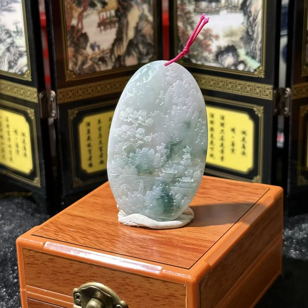 4896-天然翡翠-飘花山水牌