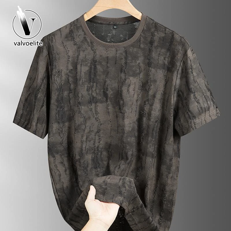 VALVOELITE夏季潮时尚猫须抓破短袖T恤男加肥加大码胖子宽松体恤