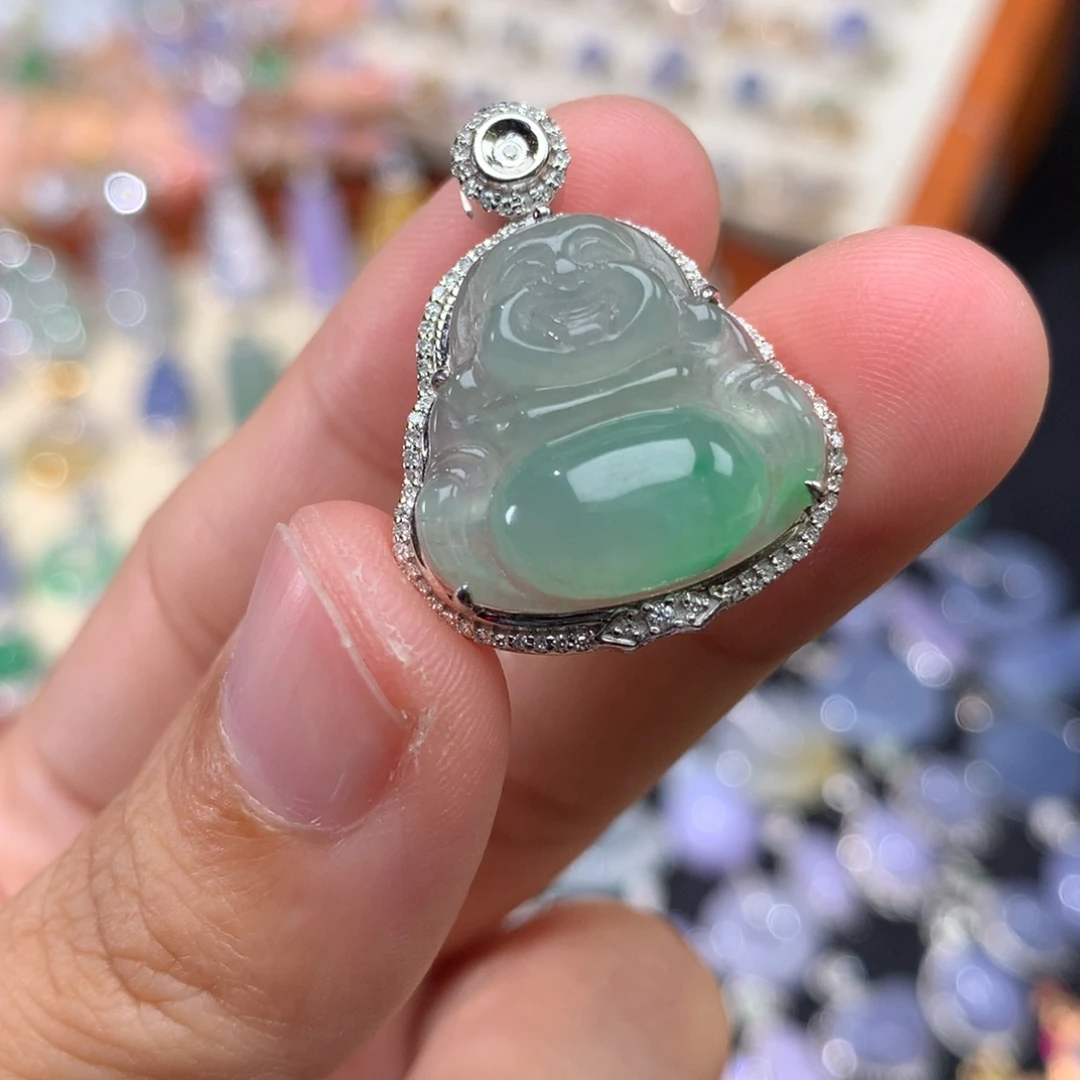 翡翠18K金镶嵌吊坠(不含链)