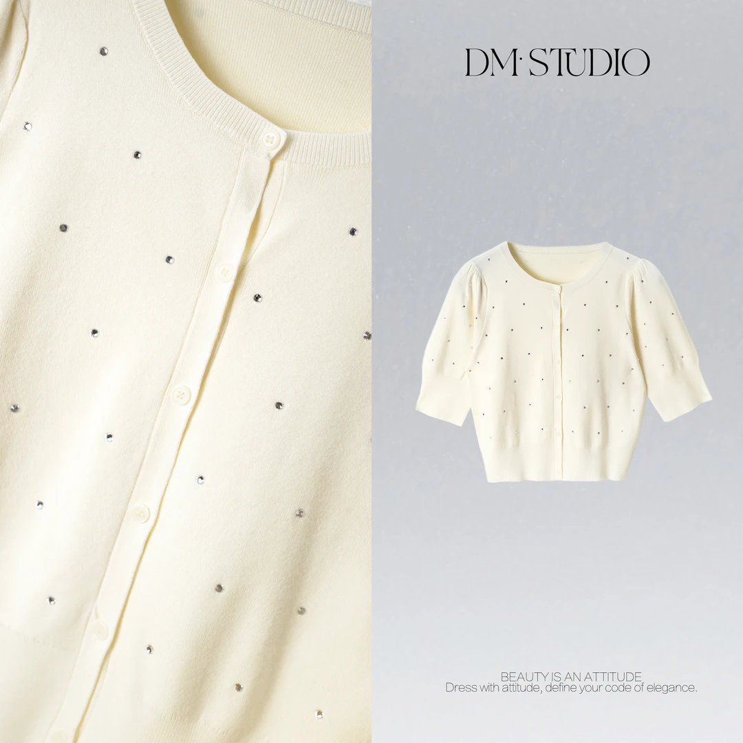DEDM•STUDIO/小众设计款轻奢重工烫钻排扣针织开衫2504ZZS/M25L02