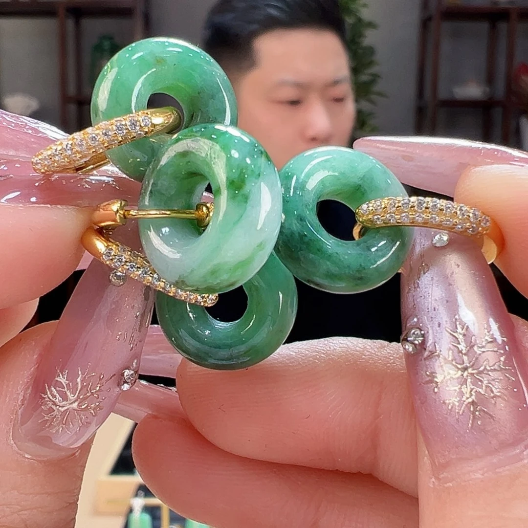 翡翠耳饰银S925镶嵌多样性发货一副