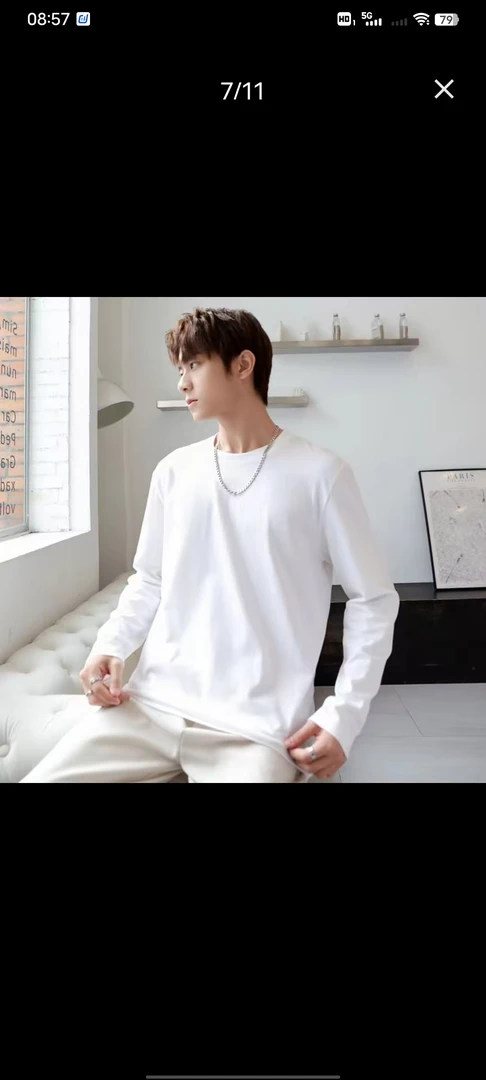 （两件装）纯色上衣情侣复古长袖圆领休闲百搭宽松经典简约网红