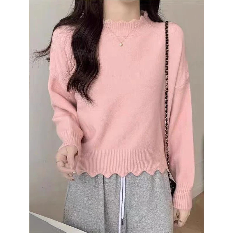 软糯套头纯色毛衣女装秋冬新款韩系宽松甜美简约套头针织衫上衣