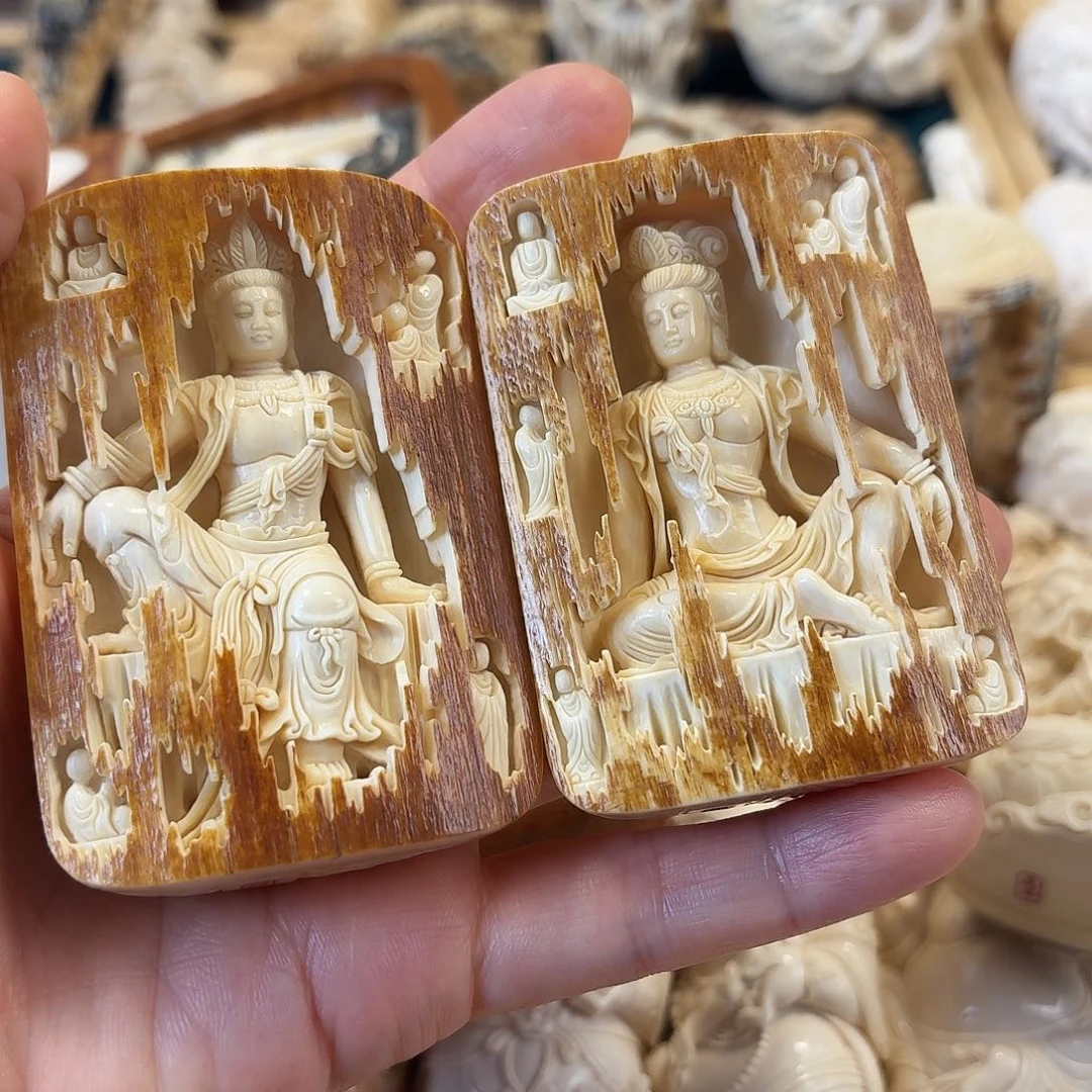 种***细把件猛犸象牙手工精雕万佛观自在