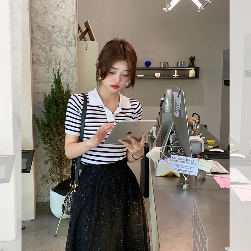 【麻感polo衫】定制天丝亚麻混纺 条纹针织衫 MH222033