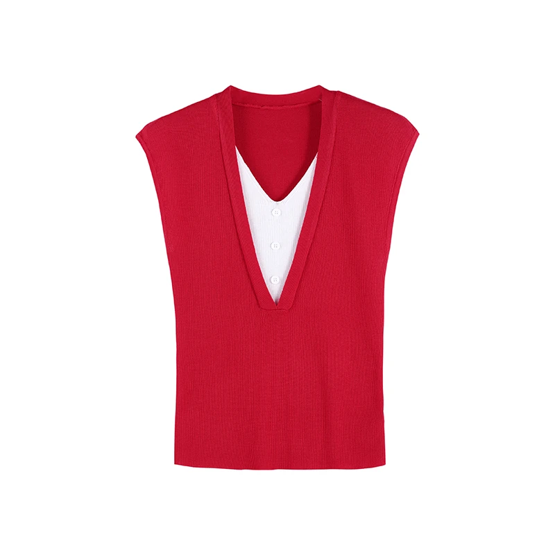 「街角咖啡」V领无袖短款显瘦时尚简约T恤SHBZXW917885