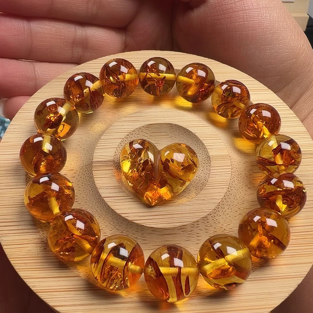手串琥珀（花珀）未镶嵌萌*圆珠屁桃手串