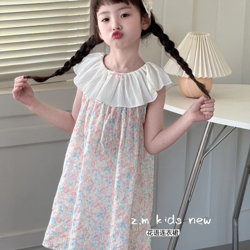 【花语】2025夏季儿童单层背心裙无袖裙子碎花裙女童连衣裙G-12479