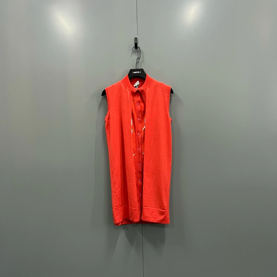 99新 Hermes/爱马仕 tt4 橘红色针织假两件外套 36码/98新/206950