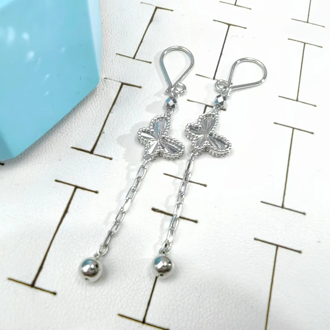 PT950铂金耳饰 镭射蝴蝶铂金耳钩 约6cm 时尚气质