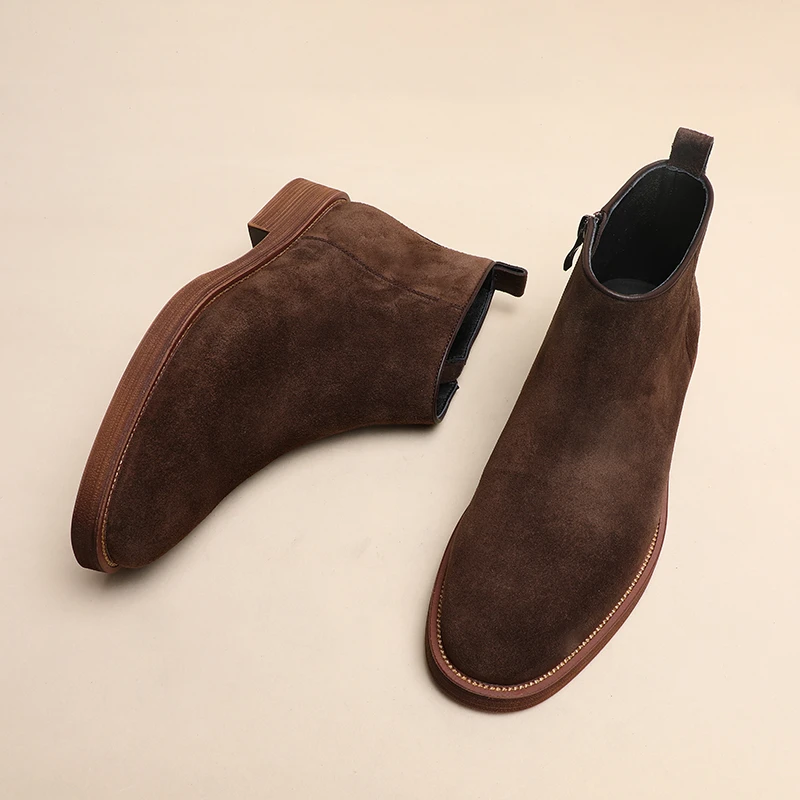 英伦风时尚百搭商务休闲牛反绒加绒保暖拉链切尔西靴舒适透气短靴